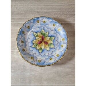 Japan Hand-Painted Plate 5.5" Blue & Yellow Floral Porcelain, Gold Trim, VTG